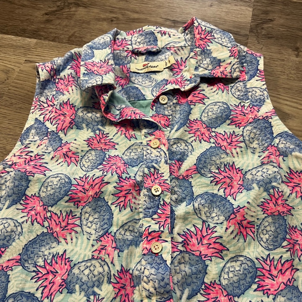Vineyard Vines 100% Linen Pineapple Print Shirt Dress, sz 2 - Picture 4 of 7